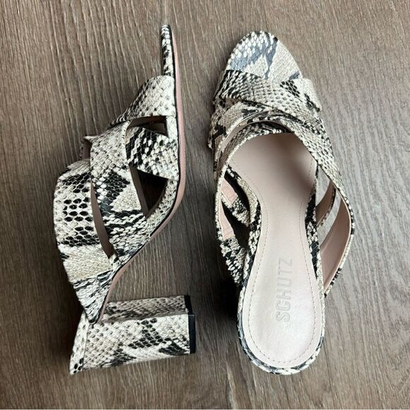Schutz | Embossed Animal Print Sandals w/ Heels | Mules Size 9 - Picture 9 of 10